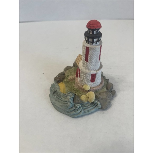 Lighthouse On The Shore With Seashells Waves Crashing Figurine 3” Ceramic - Picture 4 of 6